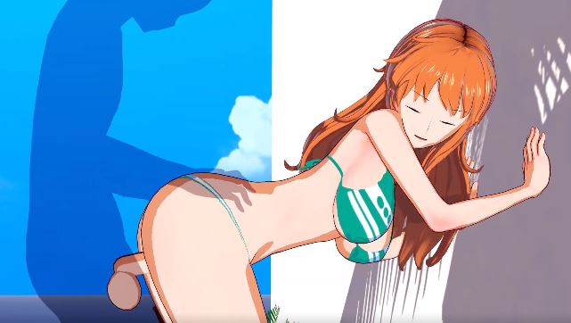 Adolescente pelirroja follada mientras está de pie en One Piece